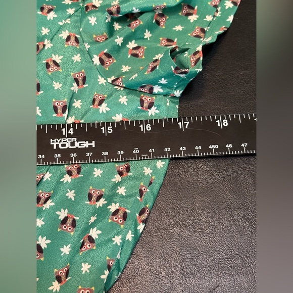 Alice Moon Green Puff Sleeve A-Line Mini Dress Owl Print size Small. - Picture 10 of 12
